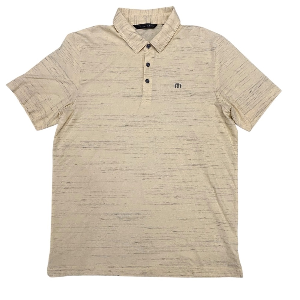 Travis Mathew Men’s Yellow Gray Speckled Polo Shirt L Cotton Polyester - Picture 2 of 9